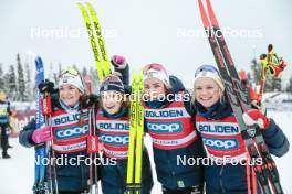 03.12.2023, Gaellivare, Sweden (SWE): Ebba Andersson (SWE), Moa Ilar (SWE), Moa Lundgren (SWE), Emma Ribom (SWE), (l-r)  - FIS world cup cross-country, relay, Gaellivare (SWE). www.nordicfocus.com. © Modica/NordicFocus. Every downloaded picture is fee-liable.