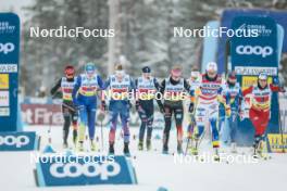 03.12.2023, Gaellivare, Sweden (SWE): Jessie Diggins (USA), Laura Gimmler (GER), Moa Lundgren (SWE), Heidi Weng (NOR), (l-r)  - FIS world cup cross-country, relay, Gaellivare (SWE). www.nordicfocus.com. © Modica/NordicFocus. Every downloaded picture is fee-liable.