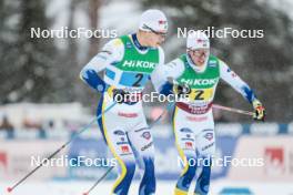 03.12.2023, Gaellivare, Sweden (SWE): Edvin Anger (SWE), Leo Johansson (SWE), (l-r)  - FIS world cup cross-country, relay, Gaellivare (SWE). www.nordicfocus.com. © Modica/NordicFocus. Every downloaded picture is fee-liable.
