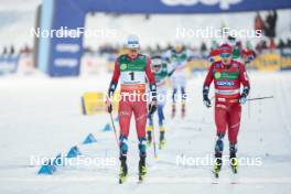 09.12.2023, Oestersund, Sweden (SWE): Johannes Hoesflot Klaebo (NOR), Erik Valnes (NOR), (l-r)  - FIS world cup cross-country, individual sprint, Oestersund (SWE). www.nordicfocus.com. © Modica/NordicFocus. Every downloaded picture is fee-liable.
