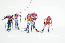 15.12.2023, Trondheim, Norway (NOR): Jules Chappaz (FRA), Emil Danielsson (SWE), George Ersson (SWE), Valerio Grond (SUI), (l-r)  - FIS world cup cross-country, individual sprint, Trondheim (NOR). www.nordicfocus.com. © Modica/NordicFocus. Every downloaded picture is fee-liable.