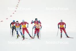 15.12.2023, Trondheim, Norway (NOR): Anian Sossau (GER), Johan Haeggstroem (SWE), Haavard Solaas Taugboel (NOR), James Clinton Schoonmaker (USA), Harald Oestberg Amundsen (NOR), Matz William Jenssen (NOR), (l-r)  - FIS world cup cross-country, individual sprint, Trondheim (NOR). www.nordicfocus.com. © Modica/NordicFocus. Every downloaded picture is fee-liable.