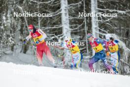 15.12.2023, Trondheim, Norway (NOR): Valerio Grond (SUI), George Ersson (SWE), Kevin Bolger (USA), Emil Danielsson (SWE), (l-r)  - FIS world cup cross-country, individual sprint, Trondheim (NOR). www.nordicfocus.com. © Modica/NordicFocus. Every downloaded picture is fee-liable.