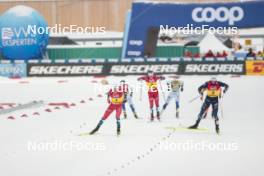 15.12.2023, Trondheim, Norway (NOR): Johannes Hoesflot Klaebo (NOR), Ansgar Evensen (NOR), Lucas Chanavat (FRA), (l-r)  - FIS world cup cross-country, individual sprint, Trondheim (NOR). www.nordicfocus.com. © Modica/NordicFocus. Every downloaded picture is fee-liable.