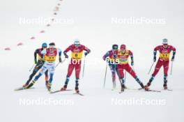 15.12.2023, Trondheim, Norway (NOR): Johan Haeggstroem (SWE), Haavard Solaas Taugboel (NOR), Harald Oestberg Amundsen (NOR), Matz William Jenssen (NOR), (l-r)  - FIS world cup cross-country, individual sprint, Trondheim (NOR). www.nordicfocus.com. © Modica/NordicFocus. Every downloaded picture is fee-liable.