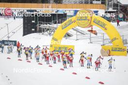 16.12.2023, Trondheim, Norway (NOR): Johannes Hoesflot Klaebo (NOR), Henrik Doennestad (NOR), Calle Halfvarsson (SWE) heading the race - FIS world cup cross-country, skiathlon, Trondheim (NOR). www.nordicfocus.com. © Modica/NordicFocus. Every downloaded picture is fee-liable.