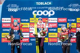 31.12.2023, Toblach, Italy (ITA): Victoria Carl (GER), Kerttu Niskanen (FIN), Jessie Diggins (USA), (l-r)  - FIS world cup cross-country, tour de ski, 10km, Toblach (ITA). www.nordicfocus.com. © Modica/NordicFocus. Every downloaded picture is fee-liable.