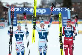 30.12.2023, Toblach, Italy (ITA): Jonna Sundling (SWE), Linn Svahn (SWE), Kristine Stavaas Skistad (NOR) - FIS world cup cross-country, tour de ski, individual sprint, Toblach (ITA). www.nordicfocus.com. © Modica/NordicFocus. Every downloaded picture is fee-liable.