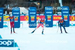 30.12.2023, Toblach, Italy (ITA): Haavard Solaas Taugboel (NOR), Valerio Grond (SUI), Renaud Jay (FRA), (l-r)  - FIS world cup cross-country, tour de ski, individual sprint, Toblach (ITA). www.nordicfocus.com. © Modica/NordicFocus. Every downloaded picture is fee-liable.