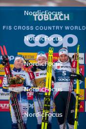 30.12.2023, Toblach, Italy (ITA): Jonna Sundling (SWE), Linn Svahn (SWE), Kristine Stavaas Skistad (NOR), (l-r) - FIS world cup cross-country, tour de ski, individual sprint, Toblach (ITA). www.nordicfocus.com. © Modica/NordicFocus. Every downloaded picture is fee-liable.