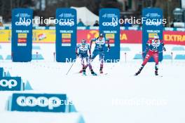 30.12.2023, Toblach, Italy (ITA): Jessie Diggins (USA), Julia Kern (USA), Mathilde Myhrvold (NOR), (l-r)  - FIS world cup cross-country, tour de ski, individual sprint, Toblach (ITA). www.nordicfocus.com. © Modica/NordicFocus. Every downloaded picture is fee-liable.