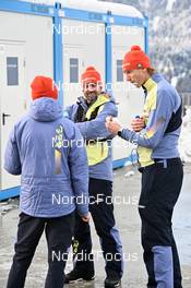 03.02.2023, Oberstdorf, Germany (GER): Eric Frenzel (GER), Heinz Kuttin (AUT), Herrmann Weinbuch (GER), (l-r) - FIS world cup nordic combined men, training, Oberstdorf (GER). www.nordicfocus.com. © Reichert/NordicFocus. Every downloaded picture is fee-liable.