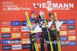 11.03.2022, Oslo, Norway (NOR): Julian Schmid (GER), Jarl Magnus Riiber (NOR), Johannes Lamparter (AUT), (l-r) - FIS world cup nordic combined men, individual gundersen HS134/10km, Oslo (NOR). www.nordicfocus.com. © Thibaut/NordicFocus. Every downloaded picture is fee-liable.