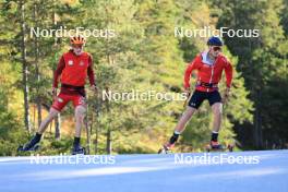 11.10.2023, Ramsau am Dachstein, Austria (AUT): Franz-Josef Rehrl (AUT), Mika Vermeulen (AUT), (l-r)  - Nordic Combined training, Ramsau am Dachstein (AUT). www.nordicfocus.com. © Manzoni/NordicFocus. Every downloaded picture is fee-liable.
