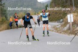 20.10.2023, Ramsau am Dachstein, Austria (AUT): Terence Weber (GER), Julian Schmid (GER), (l-r) - Nordic Combined summer training, Ramsau am Dachstein (AUT). www.nordicfocus.com. © Manzoni/NordicFocus. Every downloaded picture is fee-liable.