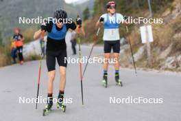 20.10.2023, Ramsau am Dachstein, Austria (AUT): Terence Weber (GER), Julian Schmid (GER), (l-r) - Nordic Combined summer training, Ramsau am Dachstein (AUT). www.nordicfocus.com. © Manzoni/NordicFocus. Every downloaded picture is fee-liable.