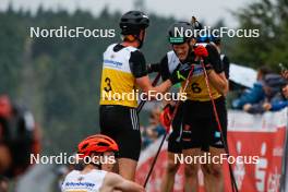 26.08.2023, Oberwiesenthal, Germany (GER): Johannes Rydzek (GER), Wendelin Thannheimer (GER), (l-r)  - FIS Nordic Combined Summer Grand Prix men and women, individual gundersen HS105/10km men, Oberwiesenthal (GER). © Sandra Volk for NordicFocus