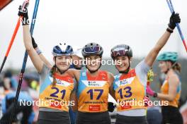 26.08.2023, Oberwiesenthal, Germany (GER): Greta Pinzani (ITA), Daniela Dejori (ITA), Veronica Gianmoena (ITA), (l-r) - FIS Nordic Combined Summer Grand Prix men and women, individual gundersen HS105/5km women, Oberwiesenthal (GER). www.nordicfocus.com. © Volk/NordicFocus. Every downloaded picture is fee-liable.