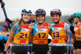 26.08.2023, Oberwiesenthal, Germany (GER): Greta Pinzani (ITA), Daniela Dejori (ITA), Veronica Gianmoena (ITA), (l-r)  - FIS Nordic Combined Summer Grand Prix men and women, individual gundersen HS105/5km women, Oberwiesenthal (GER). www.nordicfocus.com. © Volk/NordicFocus. Every downloaded picture is fee-liable.