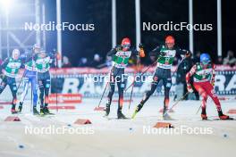 24.11.2023, Ruka, Finland (FIN): David Mach (GER), Terence Weber (GER), Johannes Rydzek (GER), Stefan Rettenegger (AUT), (l-r)  - FIS world cup nordic combined men, compact HS142/7.5km, Ruka (FIN). www.nordicfocus.com. © Thibaut/NordicFocus. Every downloaded picture is fee-liable.