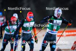 24.11.2023, Ruka, Finland (FIN): Johannes Rydzek (GER), Johannes Lamparter (AUT), Manuel Faisst (GER), (l-r)  - FIS world cup nordic combined men, compact HS142/7.5km, Ruka (FIN). www.nordicfocus.com. © Thibaut/NordicFocus. Every downloaded picture is fee-liable.