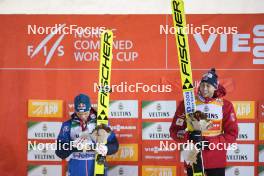 26.11.2023, Ruka, Finland (FIN): Johannes Lamparter (AUT), Jarl Magnus Riiber (NOR), (l-r) - FIS world cup nordic combined men, mass HS142/10km, Ruka (FIN). www.nordicfocus.com. © Thibaut/NordicFocus. Every downloaded picture is fee-liable.
