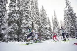 26.11.2023, Ruka, Finland (FIN): Akito Watabe (JPN), Simen Tiller (NOR), Niklas Malacinski (USA), Ryota Yamamoto (JPN), Sora Yachi (JPN), (l-r)  - FIS world cup nordic combined men, mass HS142/10km, Ruka (FIN). www.nordicfocus.com. © Thibaut/NordicFocus. Every downloaded picture is fee-liable.