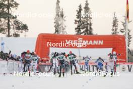 26.11.2023, Ruka, Finland (FIN): Johannes Rydzek (GER), Stefan Rettenegger (AUT), Jens Luraas Oftebro (NOR), Joergen Graabak (NOR), Vinzenz Geiger (GER), Kristjan Ilves (EST), Johannes Lamparter (AUT), Jarl Magnus Riiber (NOR), (l-r)  - FIS world cup nordic combined men, mass HS142/10km, Ruka (FIN). www.nordicfocus.com. © Thibaut/NordicFocus. Every downloaded picture is fee-liable.