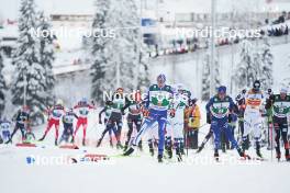 26.11.2023, Ruka, Finland (FIN): Eero Hirvonen (FIN), Stephen Schumann (USA), Johannes Rydzek (GER), Manuel Faisst (GER), (l-r)  - FIS world cup nordic combined men, mass HS142/10km, Ruka (FIN). www.nordicfocus.com. © Thibaut/NordicFocus. Every downloaded picture is fee-liable.