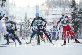 26.11.2023, Ruka, Finland (FIN): Domenico Mariotti (ITA), Vid Vrhovnik (SLO), Raffaele Buzzi (ITA), Martin Fritz (AUT) - FIS world cup nordic combined men, mass HS142/10km, Ruka (FIN). www.nordicfocus.com. © Thibaut/NordicFocus. Every downloaded picture is fee-liable.