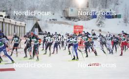 26.11.2023, Ruka, Finland (FIN): Akito Watabe (JPN), David Mach (GER), Julian Schmid (GER), Ryota Yamamoto (JPN), Ilkka Herola (FIN), Vinzenz Geiger (GER), Simen Tiller (NOR), Martin Fritz (AUT), (l-r)  - FIS world cup nordic combined men, mass HS142/10km, Ruka (FIN). www.nordicfocus.com. © Thibaut/NordicFocus. Every downloaded picture is fee-liable.
