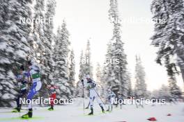 26.11.2023, Ruka, Finland (FIN): Aaron Kostner (ITA), Kristjan Ilves (EST), Andreas Skoglund (NOR), (l-r)  - FIS world cup nordic combined men, mass HS142/10km, Ruka (FIN). www.nordicfocus.com. © Thibaut/NordicFocus. Every downloaded picture is fee-liable.