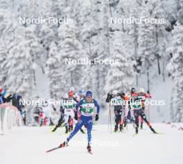 26.11.2023, Ruka, Finland (FIN): Stephen Schumann (USA), Vinzenz Geiger (GER), Julian Schmid (GER), (l-r)  - FIS world cup nordic combined men, mass HS142/10km, Ruka (FIN). www.nordicfocus.com. © Thibaut/NordicFocus. Every downloaded picture is fee-liable.