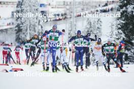 26.11.2023, Ruka, Finland (FIN): Eero Hirvonen (FIN), Stephen Schumann (USA), Johannes Rydzek (GER), Manuel Faisst (GER), (l-r)  - FIS world cup nordic combined men, mass HS142/10km, Ruka (FIN). www.nordicfocus.com. © Thibaut/NordicFocus. Every downloaded picture is fee-liable.