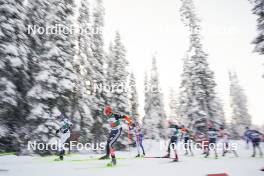 26.11.2023, Ruka, Finland (FIN): Jens Luraas Oftebro (NOR), Johannes Rydzek (GER), Manuel Faisst (GER), (l-r)  - FIS world cup nordic combined men, mass HS142/10km, Ruka (FIN). www.nordicfocus.com. © Thibaut/NordicFocus. Every downloaded picture is fee-liable.