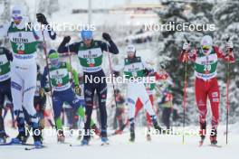 26.11.2023, Ruka, Finland (FIN): Simen Tiller (NOR), Raffaele Buzzi (ITA), Martin Fritz (AUT), (l-r)  - FIS world cup nordic combined men, mass HS142/10km, Ruka (FIN). www.nordicfocus.com. © Thibaut/NordicFocus. Every downloaded picture is fee-liable.