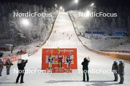 26.11.2023, Ruka, Finland (FIN): Johannes Lamparter (AUT), Jarl Magnus Riiber (NOR), Stefan Rettenegger (AUT), (l-r) - FIS world cup nordic combined men, mass HS142/10km, Ruka (FIN). www.nordicfocus.com. © Thibaut/NordicFocus. Every downloaded picture is fee-liable.