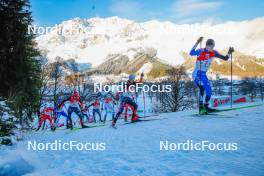16.12.2023, Ramsau, Austria (AUT): Johannes Rydzek (GER), Manuel Faisst (GER), Kristjan Ilves (EST), (l-r)  - FIS world cup nordic combined men, compact HS98/7.5km, Ramsau (AUT). www.nordicfocus.com. © Volk/NordicFocus. Every downloaded picture is fee-liable.