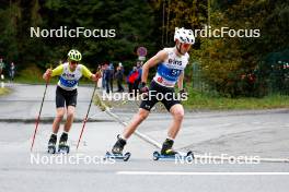14.10.2023, Klingenthal, Germany (GER): Timo Tritschler (GER), Mika Ketterer (GER), (l-r)  - German Championships Nordic Combined men and women, individual gundersen HS140/10km men, Klingenthal (GER). www.nordicfocus.com. © Volk/NordicFocus. Every downloaded picture is fee-liable.