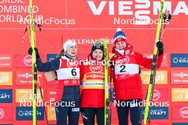 01.12.2023, Lillehammer, Norway (NOR): Ida Marie Hagen (NOR), Gyda Westvold Hansen (NOR), Mari Leinan Lund (NOR), (l-r) - FIS world cup nordic combined women, individual gundersen HS98/5km, Lillehammer (NOR). www.nordicfocus.com. © Authamayou/NordicFocus. Every downloaded picture is fee-liable.