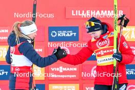 01.12.2023, Lillehammer, Norway (NOR): Ida Marie Hagen (NOR), Gyda Westvold Hansen (NOR), (l-r) - FIS world cup nordic combined women, individual gundersen HS98/5km, Lillehammer (NOR). www.nordicfocus.com. © Authamayou/NordicFocus. Every downloaded picture is fee-liable.