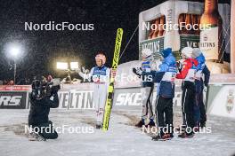 25.11.2023, Ruka, Finland (FIN): Stefan Kraft (AUT), Michael Hayboeck (AUT), Clemens Aigner (AUT), (l-r)  - FIS world cup ski jumping men, individual HS142, Ruka (FIN). www.nordicfocus.com. © Thibaut/NordicFocus. Every downloaded picture is fee-liable.