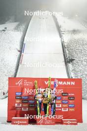 09.12.2023, Klingenthal, Germany (GER): Stefan Kraft (AUT), Karl Geiger (GER), Ryoyu Kobayashi (JPN), (l-r)  - FIS world cup ski jumping men, individual HS140, Klingenthal (GER). www.nordicfocus.com. © Thibaut/NordicFocus. Every downloaded picture is fee-liable