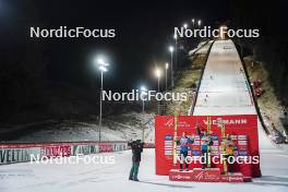 17.12.2023, Engelberg, Switzerland (SUI): Jan Hoerl (AUT), Stefan Kraft (AUT), Pius Paschke (GER), (l-r) - FIS world cup ski jumping men, individual HS140, Engelberg (SUI). www.nordicfocus.com. © Thibaut/NordicFocus. Every downloaded picture is fee-liable