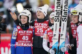 16.12.2023, Engelberg, Switzerland (SUI): Nika Kriznar (SLO), Taja Bodlaj (SLO), Nika Prevc (SLO), (l-r)  - FIS world cup ski jumping women, individual HS140, Engelberg (SUI). www.nordicfocus.com. © Thibaut/NordicFocus. Every downloaded picture is fee-liable