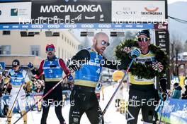 29.01.2023, Trentino, Italy (ITA): Emil Persson (SWE), Tord Asle Gjerdalen (NOR), Andreas Nygaard (NOR), (l-r) - Ski Classics Marcialonga, Trentino (ITA). www.nordicfocus.com. © Vanzetta/NordicFocus. Every downloaded picture is fee-liable.