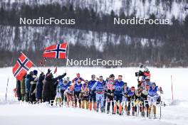 01.04.2023, Setermoen-Bardufoss, Norway (NOR): Kati Roivas (FIN), Rosie Brennan (USA), Karolina Hedenstroem (SWE), Silje Oeyre Slind (NOR), Ida Dahl (SWE), Anikken Gjerde Alnes (NOR), Magni Smedaas (NOR), (l-r) - Ski Classics Reistadlopet, Setermoen-Bardufoss (NOR). www.nordicfocus.com. © Manzoni/NordicFocus. Every downloaded picture is fee-liable.