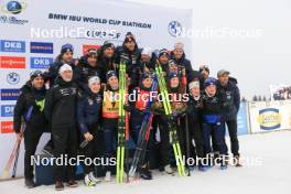 06.01.2024, Oberhof, Germany (GER): Justine Braisaz-Bouchet (FRA), Julia Simon (FRA), Lou Jeanmonnot (FRA) and team France, (l-r) - IBU World Cup Biathlon, pursuit women, Oberhof (GER). www.nordicfocus.com. © Manzoni/NordicFocus. Every downloaded picture is fee-liable.