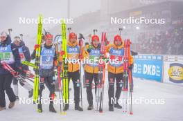 07.01.2024, Oberhof, Germany (GER): Philipp Horn (GER), Philipp Nawrath (GER), Benedikt Doll (GER), Roman Rees (GER), (l-r) - IBU World Cup Biathlon, relay men, Oberhof (GER). www.nordicfocus.com. © Thibaut/NordicFocus. Every downloaded picture is fee-liable.