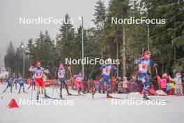 07.01.2024, Oberhof, Germany (GER): Sebastian Stalder (SUI), Roman Rees (GER), Fabien Claude (FRA), Endre Stroemsheim (NOR), (l-r) - IBU World Cup Biathlon, relay men, Oberhof (GER). www.nordicfocus.com. © Thibaut/NordicFocus. Every downloaded picture is fee-liable.